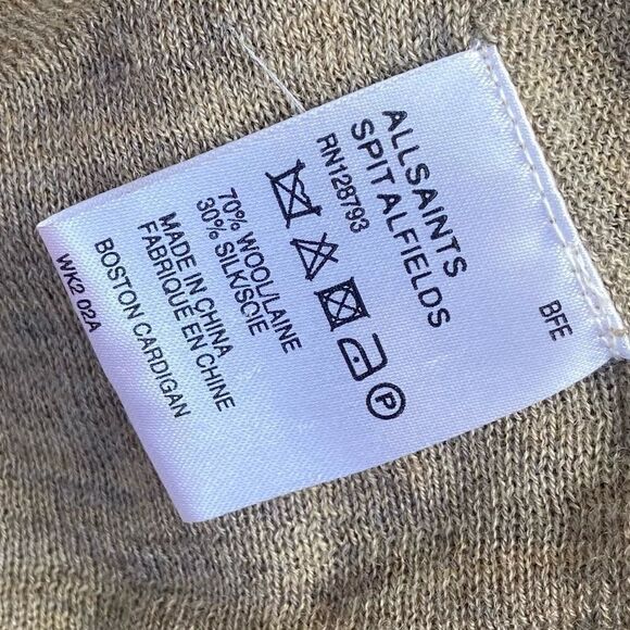 All Saints silk and wool blend sand color cardigan size 6 - Picture 7 of 8